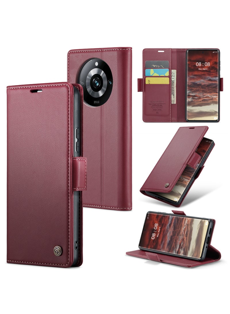 CaseMe Flip Wallet Case For Realme 11Pro/ Realme 11Pro Plus RFID Blocking PU Leather Wallet Flip Folio Case with Card Holder Kickstand Shockproof Phone Cover - Red - Image 1