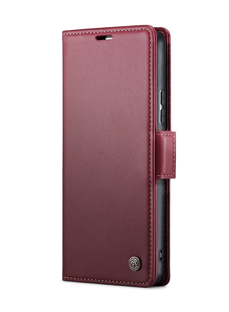 CaseMe Flip Wallet Case For Realme 11Pro/ Realme 11Pro Plus RFID Blocking PU Leather Wallet Flip Folio Case with Card Holder Kickstand Shockproof Phone Cover - Red - Image 2