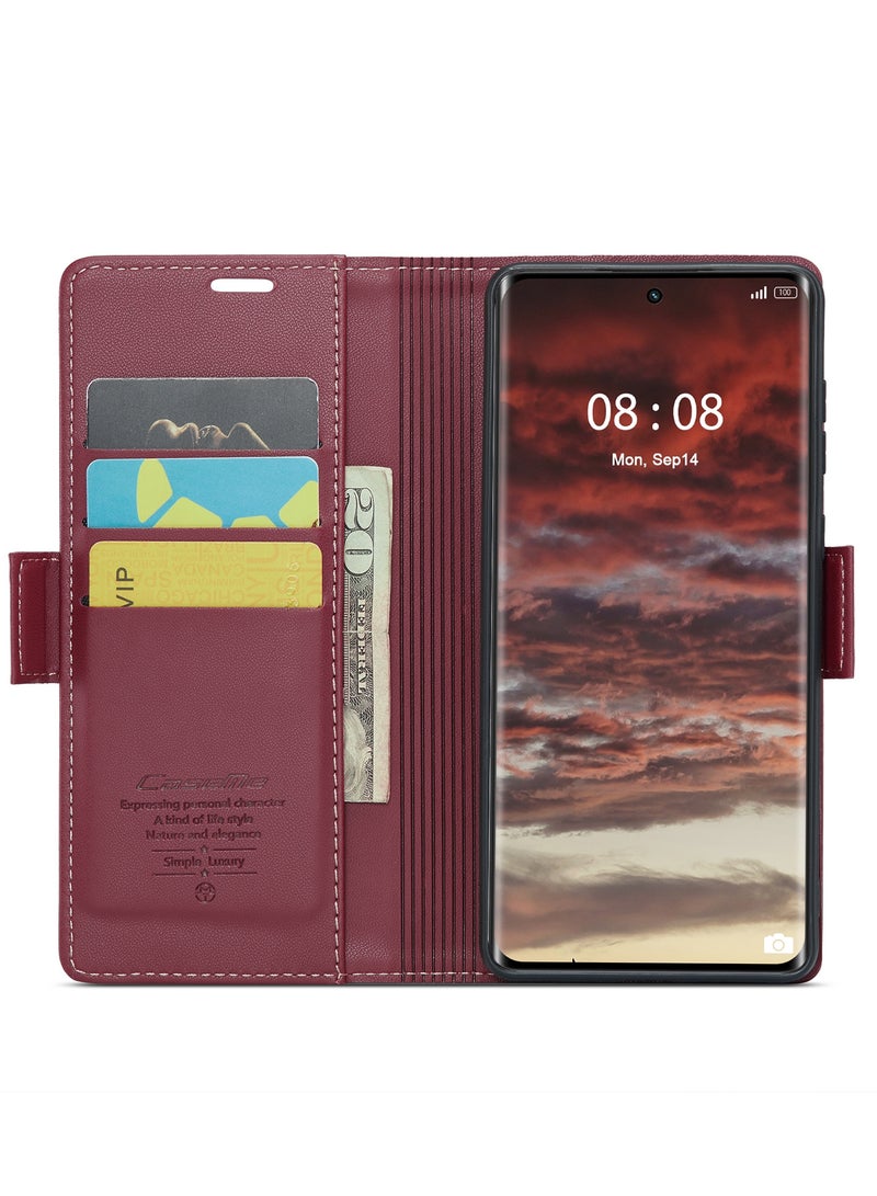CaseMe Flip Wallet Case For Realme 11Pro/ Realme 11Pro Plus RFID Blocking PU Leather Wallet Flip Folio Case with Card Holder Kickstand Shockproof Phone Cover - Red - Image 4