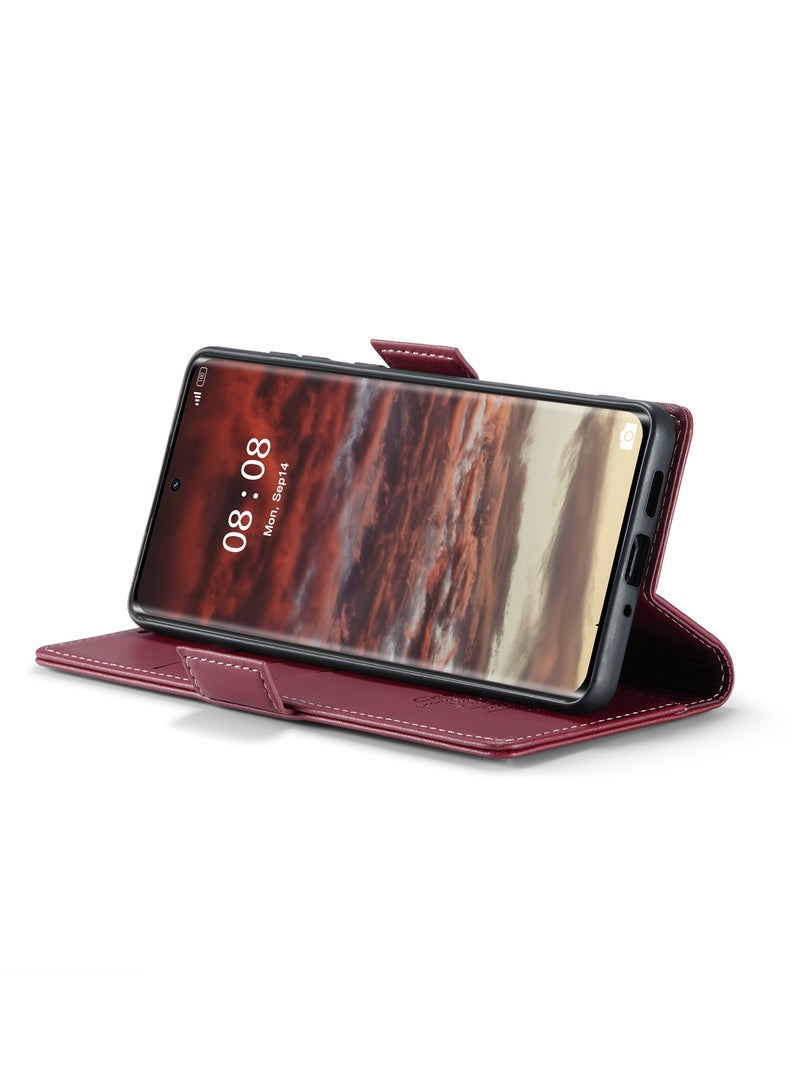 CaseMe Flip Wallet Case For Realme 11Pro/ Realme 11Pro Plus RFID Blocking PU Leather Wallet Flip Folio Case with Card Holder Kickstand Shockproof Phone Cover - Red - Image 5