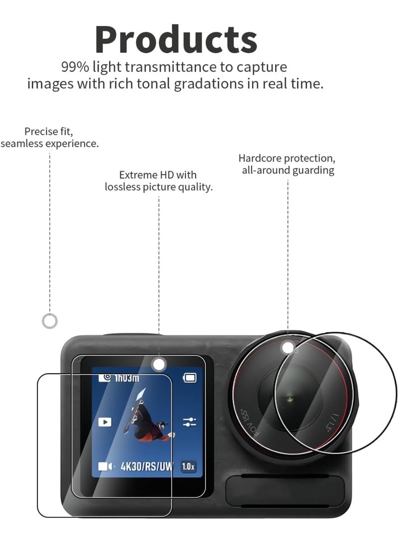 حزمة 2 لـ DJI OSMO Action 6 فيلم شاشة الزجاج المقوى و فيلم حامي العدسة ، حامي الشاشة لـ DJI OSMO Action6 ، مكافحة الخدش - Image 2