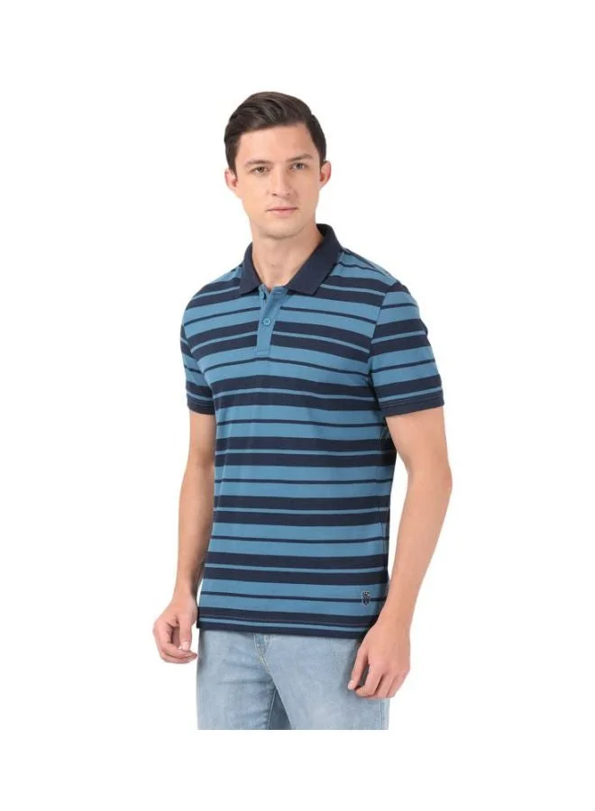 Jockey Stellar & Navy Melange US93 Men Super Combed Cotton Rich Striped Polo T Shirt for Men | Best Price UAE