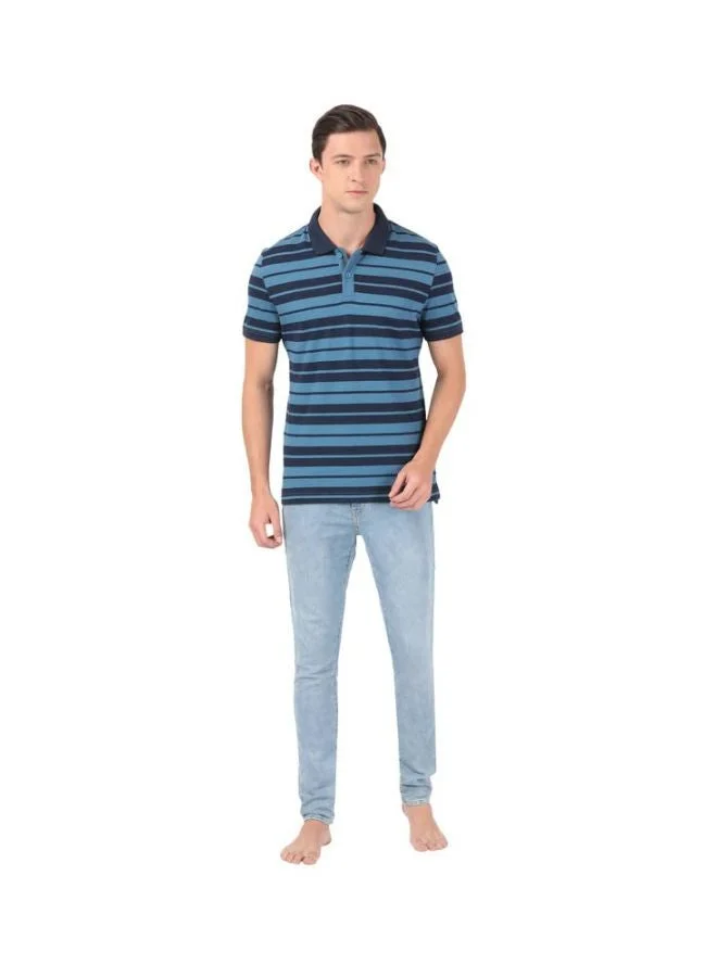 Jockey Stellar & Navy Melange US93 Men Super Combed Cotton Rich Striped Polo T Shirt for Men | Best Price UAE