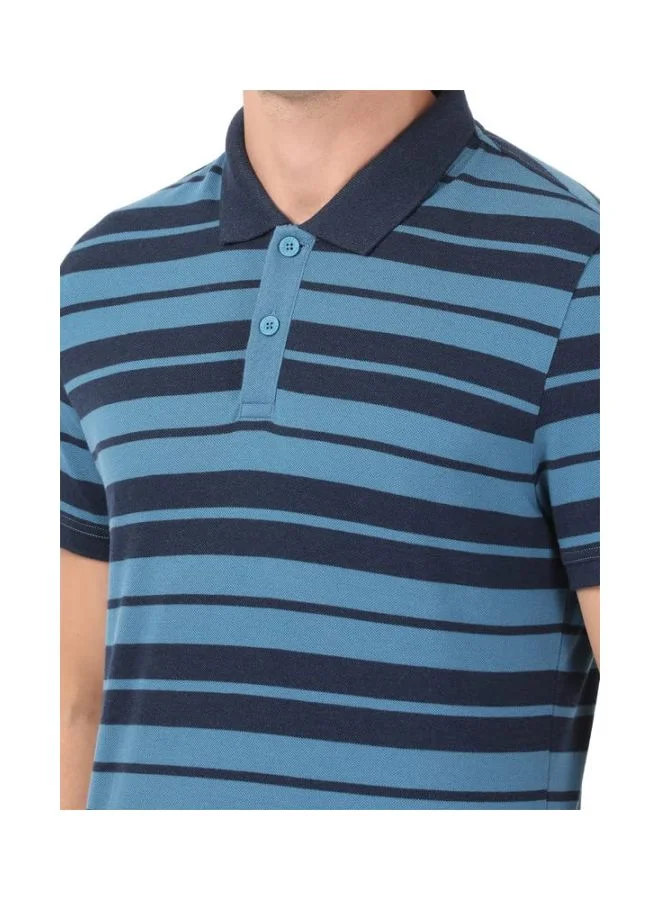 Jockey Stellar & Navy Melange US93 Men Super Combed Cotton Rich Striped Polo T Shirt for Men | Best Price UAE