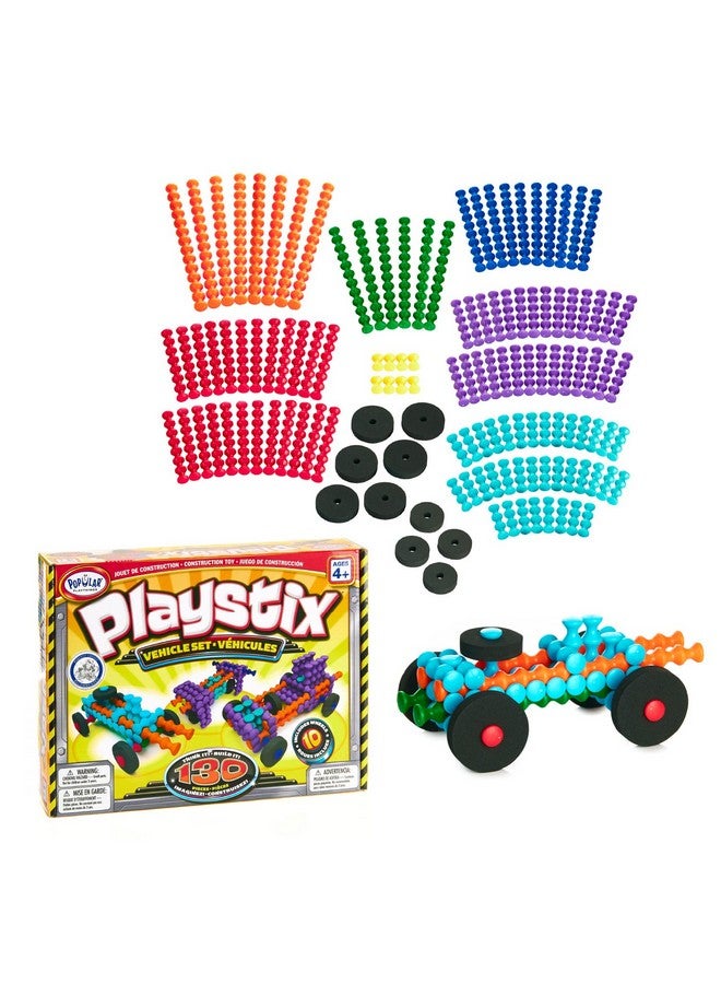 POPULAR PLAYTHINGS Playstix Vehicles Set Construction Toy Building Blocks 130 Piece Kit - Image 1