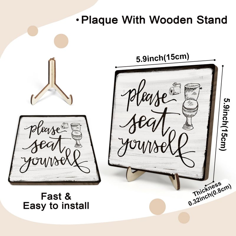 DMADNF Bathroom Decor, Vintage Bathroom Wood Plaque Sign, Life is Like The Bathroom Sign Desk Decor, Farmhouse Decor for Shelf Bathroom Toilet Home Decor 5.9x5.9 Inch (White&Brown) - Image 2