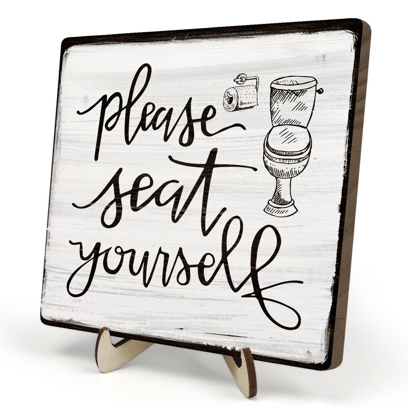 DMADNF Bathroom Decor, Vintage Bathroom Wood Plaque Sign, Life is Like The Bathroom Sign Desk Decor, Farmhouse Decor for Shelf Bathroom Toilet Home Decor 5.9x5.9 Inch (White&Brown) - Image 1