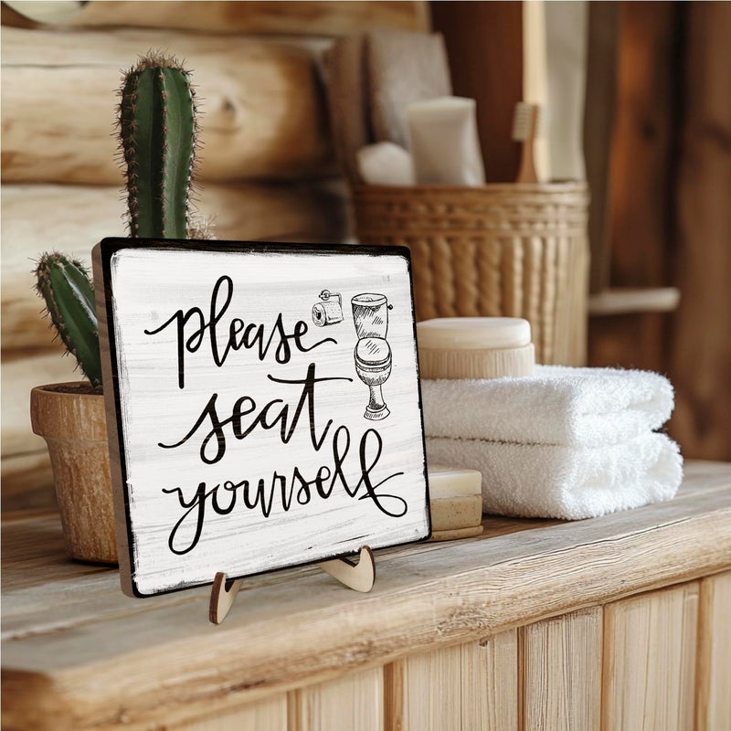 DMADNF Bathroom Decor, Vintage Bathroom Wood Plaque Sign, Life is Like The Bathroom Sign Desk Decor, Farmhouse Decor for Shelf Bathroom Toilet Home Decor 5.9x5.9 Inch (White&Brown) - Image 3