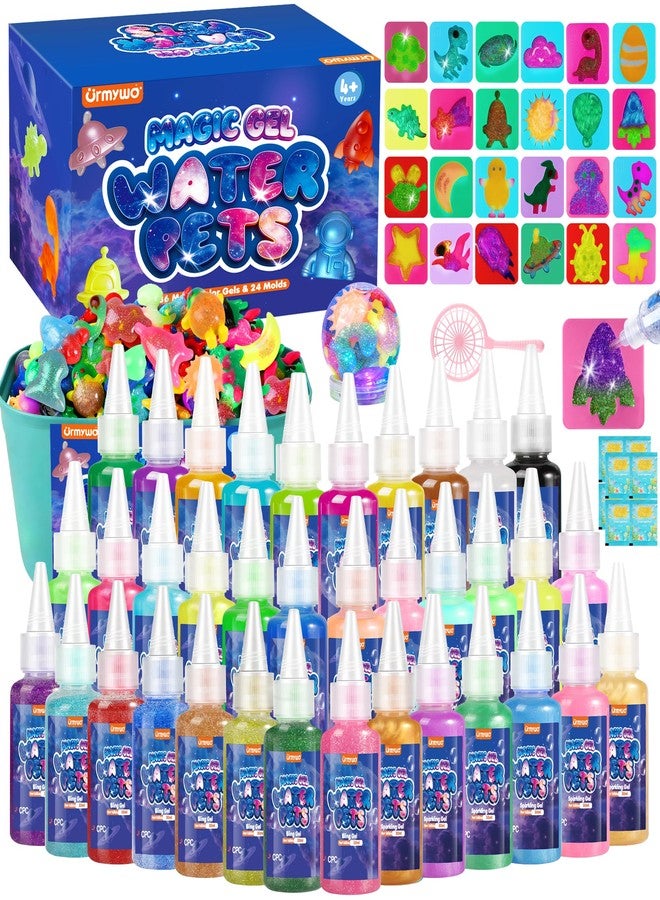 URMYWO Magic Water Elf Toy Kit, Water Pets Toys for Kids, Easter Basket Stuffers, Aqua Fairy Water Gel Kit Squishy Maker, 36 Gels & 24 Molds, DIY Dinosaur Easter Space Make Your Own Squishies Toys Gifts - Image 1