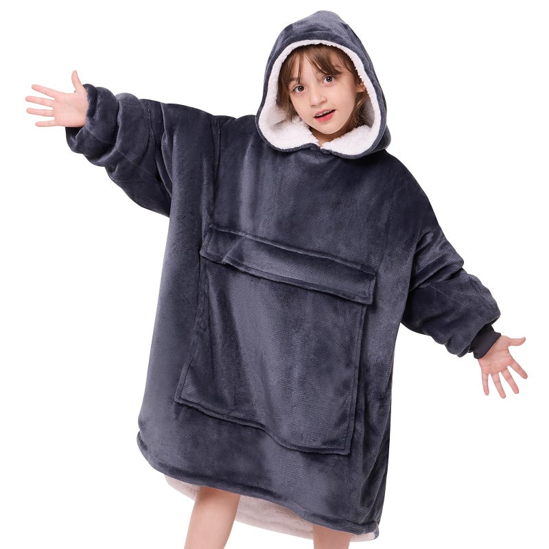 yescool Wearable Blanket Hoodie Kids Oversized Blanket Sweatshirt with Sherpa Teen Girl Gifts for Kids Youth Boys Girls 815 Year Old Girl Boy Gift Warm Teen Wearable Blankets One Size Grey