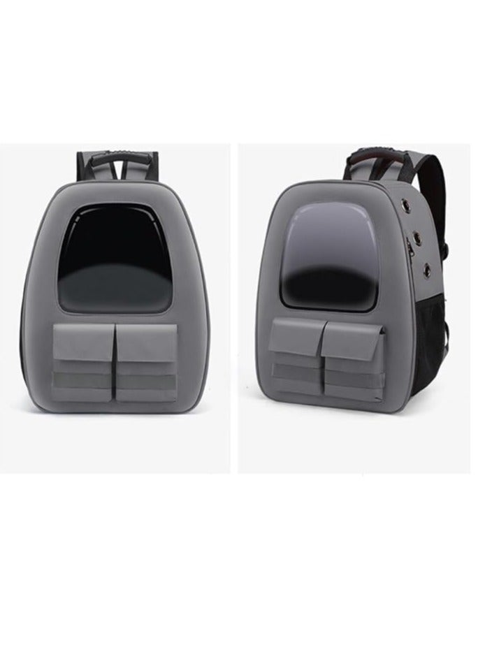 HAPPY PUSS Pet carrier backpack- breathable travel bag with adjustable shoulder straps, sturdy handles, side storage pockets and a padded back panel for small pets, cat and dog carrier. Grey color - Image 4