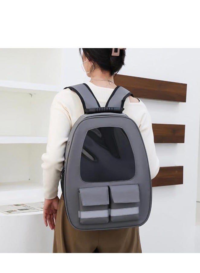 HAPPY PUSS Pet carrier backpack- breathable travel bag with adjustable shoulder straps, sturdy handles, side storage pockets and a padded back panel for small pets, cat and dog carrier. Grey color - Image 5