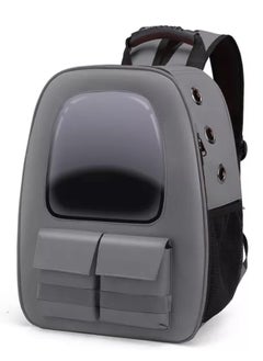 HAPPY PUSS Pet carrier backpack- breathable travel bag with adjustable shoulder straps, sturdy handles, side storage pockets and a padded back panel for small pets, cat and dog carrier. Grey color  - Image 3