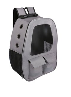 HAPPY PUSS Pet carrier backpack- breathable travel bag with adjustable shoulder straps, sturdy handles, side storage pockets and a padded back panel for small pets, cat and dog carrier. Grey color  - Image 2