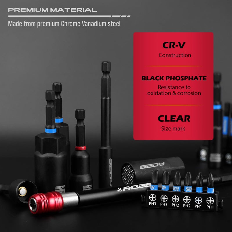 SEDY 80-Piece Premium Magnetic Impact Nut Driver Set Metric & SAE with Socket Adapters, Bit Holder, Wing Nut Driver, Universal Sockets, Quick Release Extension, Power Bits - Image 5