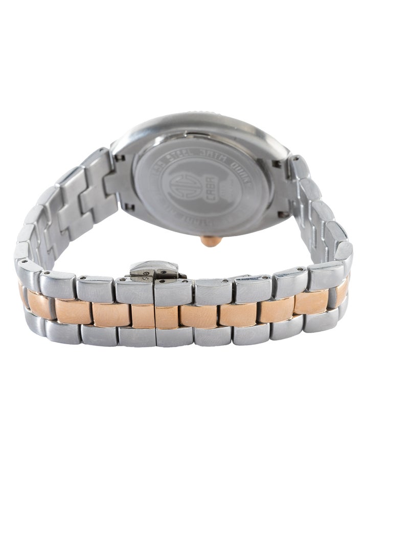 CABA Women's Watch, Elegant Design, Roman Numbers, Green Dial, Stainless Steel Bracelet, Waterproof, Silver&Copper - 3106889L-2 - Image 2