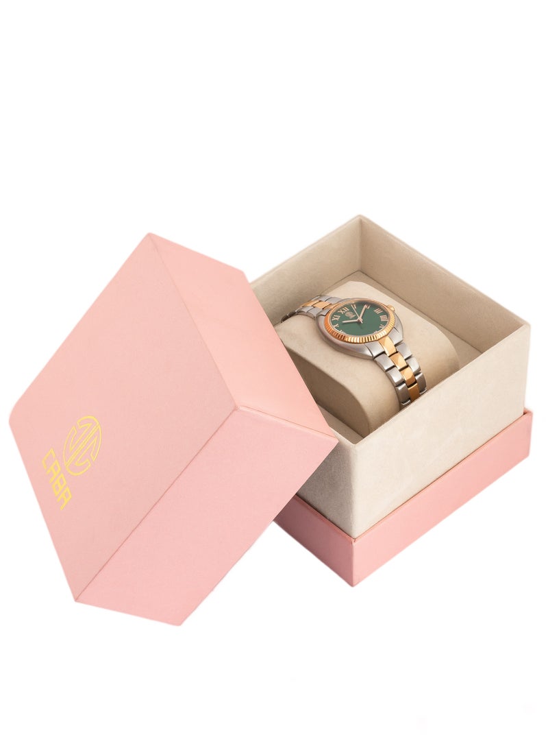 CABA Women's Watch, Elegant Design, Roman Numbers, Green Dial, Stainless Steel Bracelet, Waterproof, Silver&Copper - 3106889L-2 - Image 3