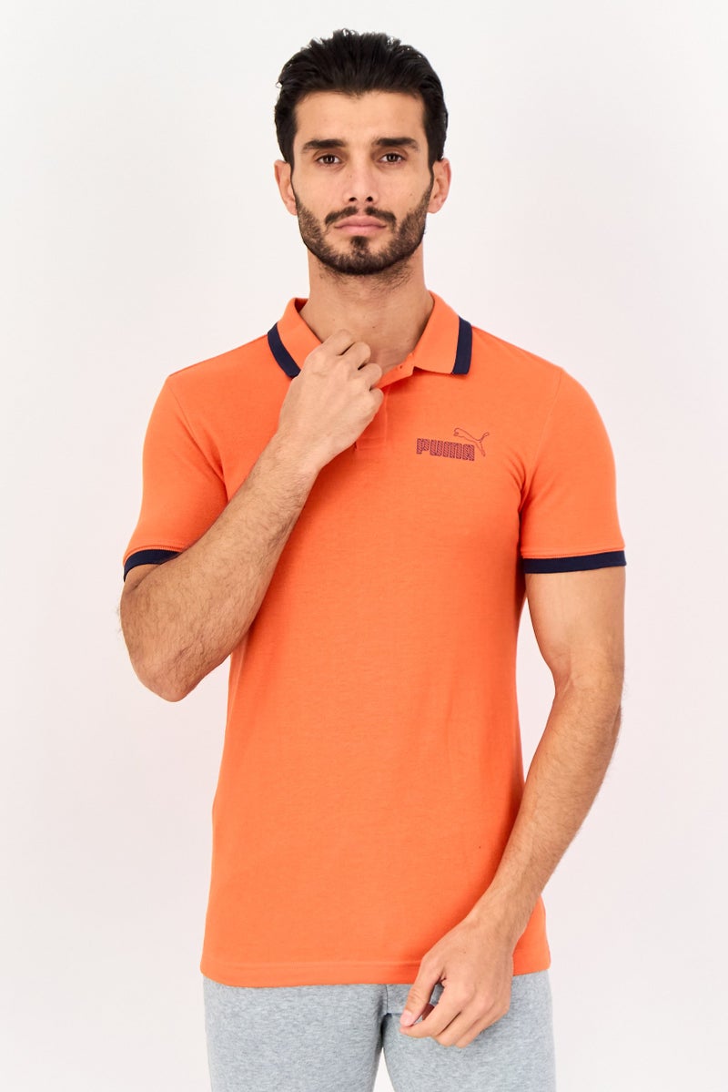 PUMA Men Slim Fit Brand Logo Short Sleeves Outdoor Polo Shirt, Orange - Image 1