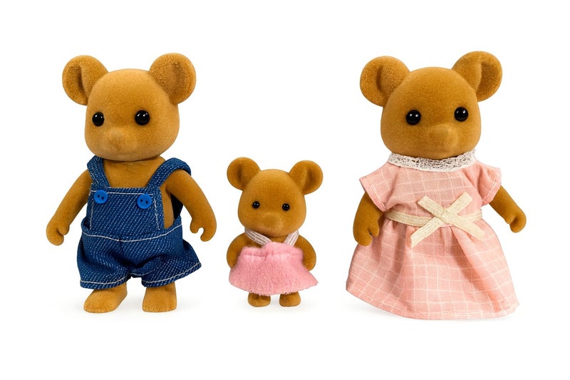 OLEOCA Family Brown Mouse Figures Set of 3 Collectible Flocked Mini Dolls with Removable Clothes Miniature Dollhouse Pretend Play Figures for Kids Ages 3 - Image 3
