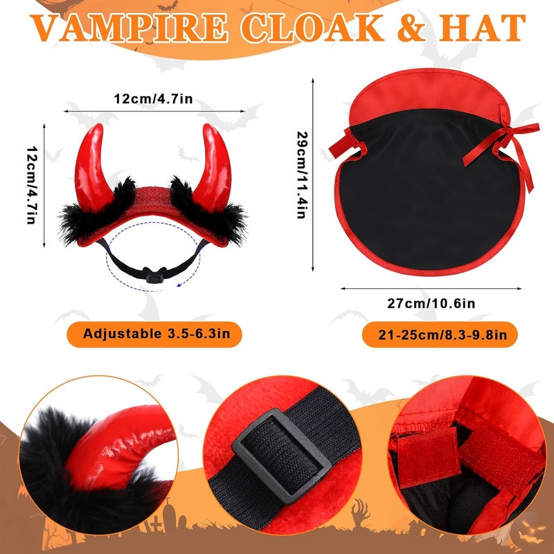 Reginary 6 Pieces Halloween Cat Pet Costume Dogs Kitten Outfits Witch Devil Vampire Bat Cloak Wings Dragon Wing Devil Hat Clothes Kitten Small Puppy Outfit for Halloween Party Pet Cosplay Witch - Image 2