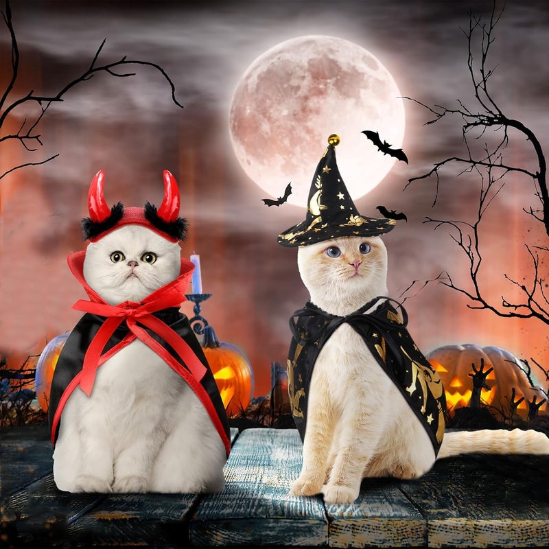 Reginary 6 Pieces Halloween Cat Pet Costume Dogs Kitten Outfits Witch Devil Vampire Bat Cloak Wings Dragon Wing Devil Hat Clothes Kitten Small Puppy Outfit for Halloween Party Pet Cosplay Witch - Image 5