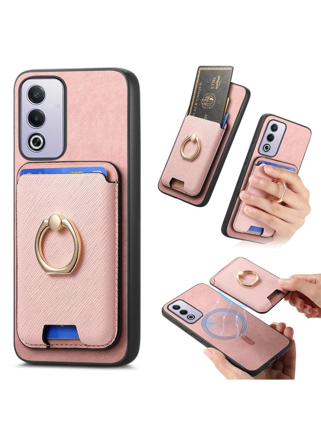 اس-توب جراب هاتف OPPO A3 Pro بتصميم كلاسيكي متقاطع من الجلد مع حلقة إدخال عمودية وحقيبة بطاقات MagSafe - Image 1