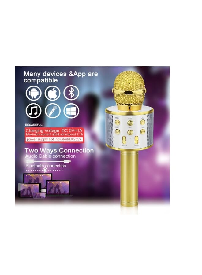 WS-858 Wireless Bluetooth Handheld Microphone Stand Karaoke Mike with Speaker Audio Recording for Cellphone (Gold)  - Image 1