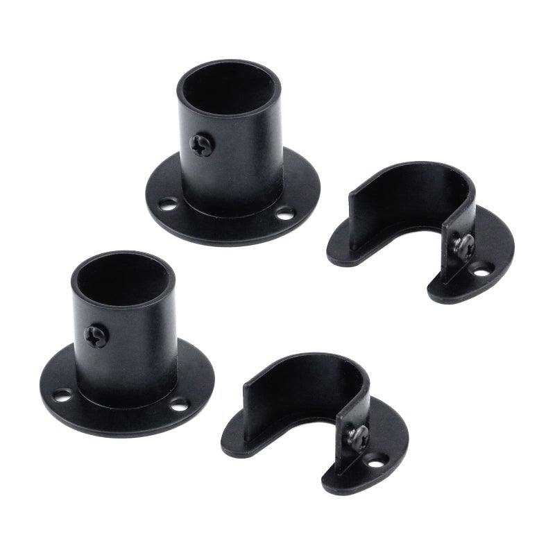 Antrader 4Pack Heavy Duty Stainless Steel Closet Rod End Supports Closet Pole Sockets Flange Rod Holder Set with Screws 1 Inch Dia Matte Black UShaped and OShaped