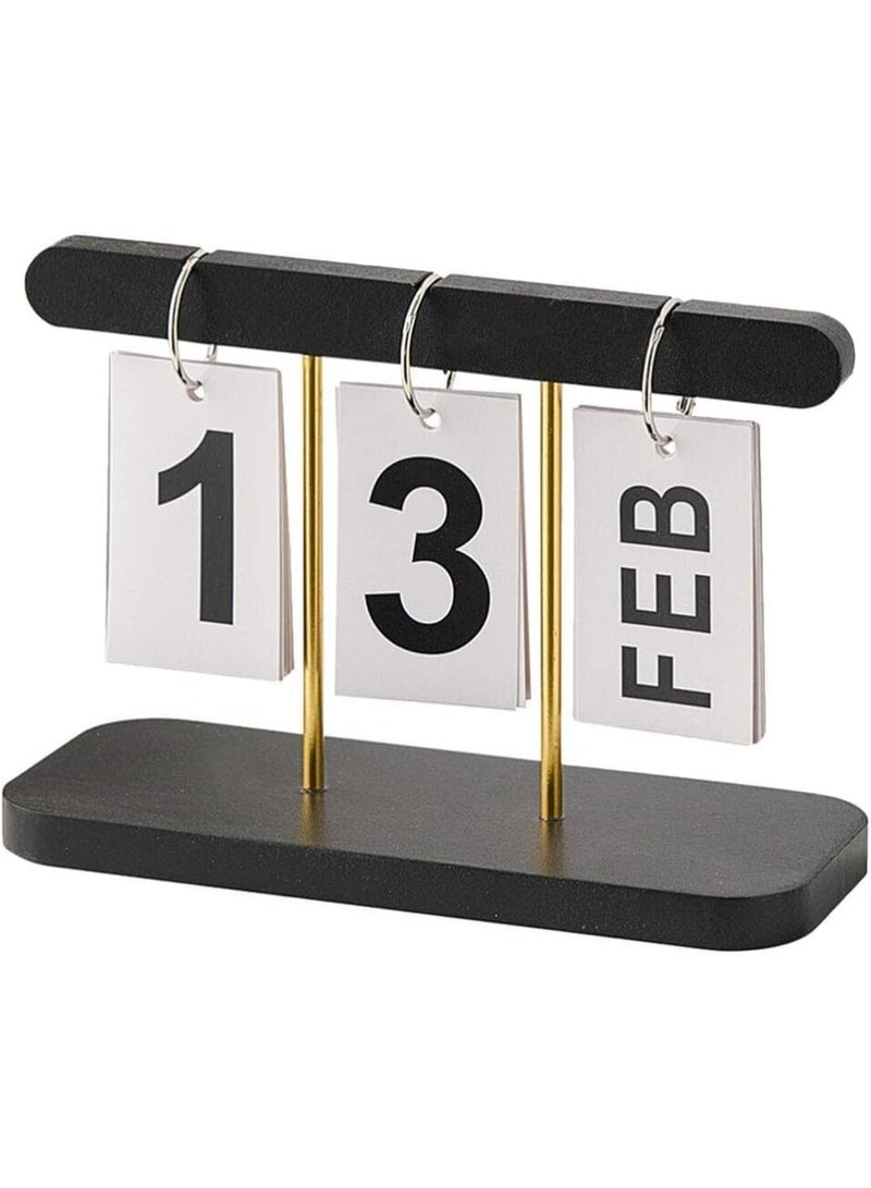 Wooden Perpetual Daily Flip Calendar for Desk Reusable Office Desktop Decor Home Accessories - Black