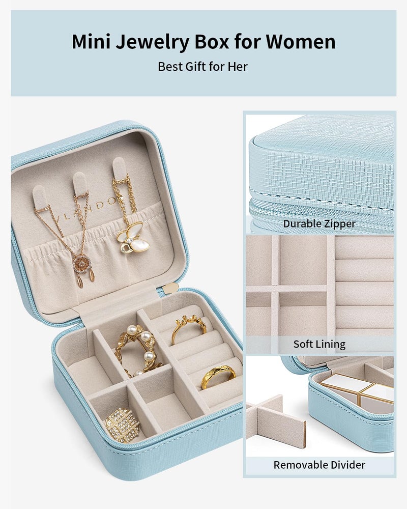 Vlando Travel Jewelry Box - Teacher Appreciation Graduation Gifts - Small Jewelry Travel Organizer Case for Girls Women - Blue - Image 4