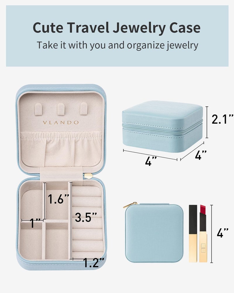 Vlando Travel Jewelry Box - Teacher Appreciation Graduation Gifts - Small Jewelry Travel Organizer Case for Girls Women - Blue - Image 5
