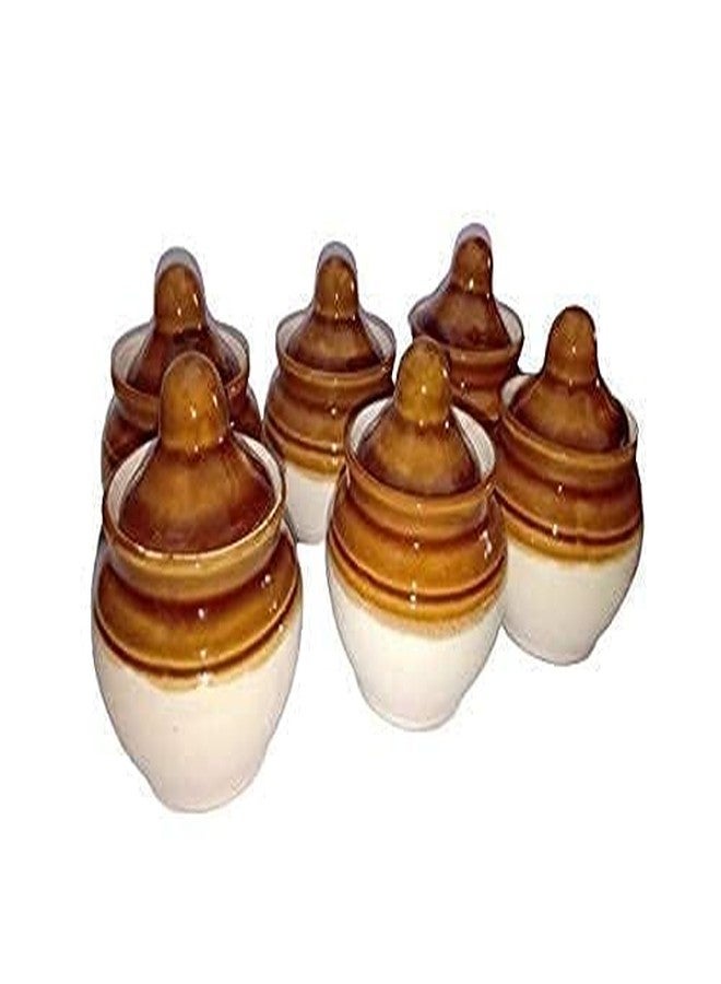 SHRIYAM CRAFT Ceramic Classic Pickle Stoneware Jar with Lid in Mustard Contemporary (Small, Set of 6) lota Shape 250ML - Image 4