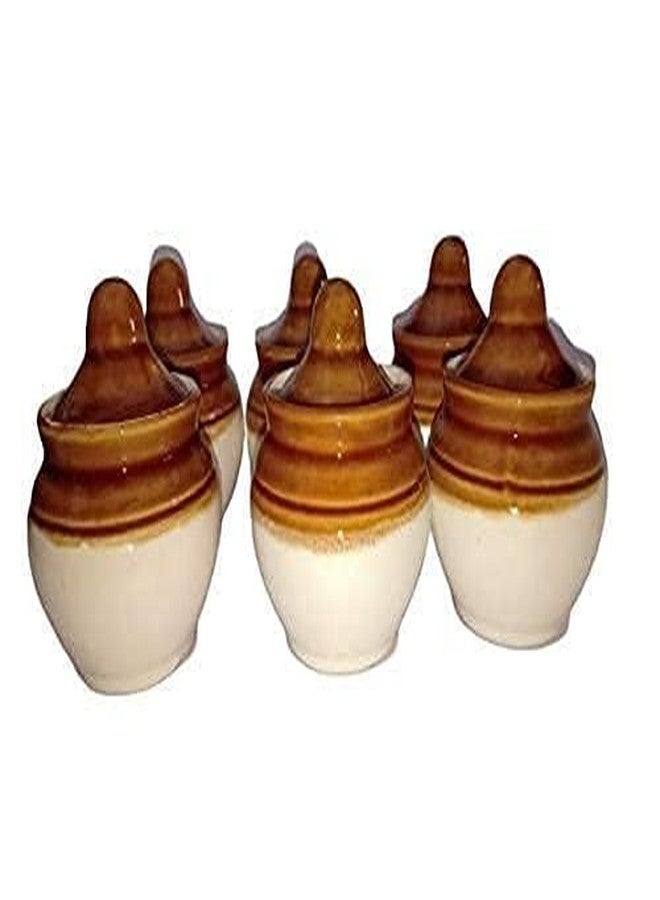 SHRIYAM CRAFT Ceramic Classic Pickle Stoneware Jar with Lid in Mustard Contemporary (Small, Set of 6) lota Shape 250ML - Image 2
