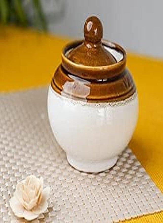 SHRIYAM CRAFT Ceramic Classic Pickle Stoneware Jar with Lid in Mustard Contemporary (Small, Set of 6) lota Shape 250ML - Image 3