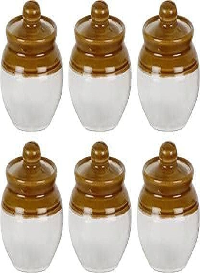 SHRIYAM CRAFT Ceramic Classic Pickle Stoneware Jar with Lid in Mustard Contemporary (Small, Set of 6) lota Shape 250ML - Image 1