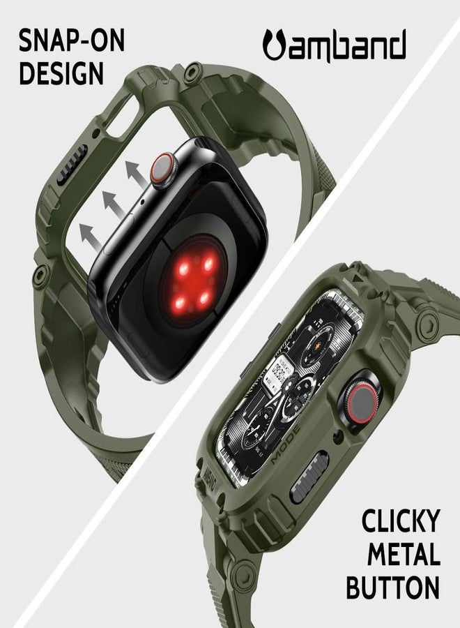 amBand for iWatch Series 11/10 46mm Band Case Men, M1 Sport Tactical Shockproof Wristband for Apple Watch 46 mm, Perfect for Fitness/Outdoor Enthusiasts Military Fans Fashion Seekers - Army Green - Image 4