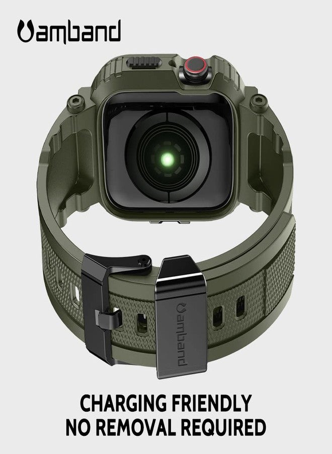 amBand for iWatch Series 11/10 46mm Band Case Men, M1 Sport Tactical Shockproof Wristband for Apple Watch 46 mm, Perfect for Fitness/Outdoor Enthusiasts Military Fans Fashion Seekers - Army Green - Image 5