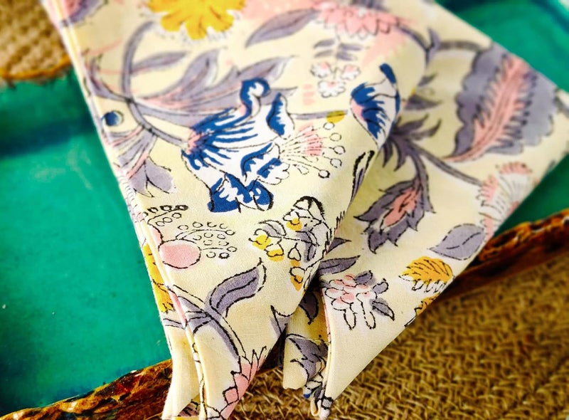 AVKA Studio Cotton Print Dinner Napkins 18x18 inches  Washable Cloth Napkins Set of 12  Everyday Use or Dinner Party and Events  Light Yellow Indian Block Printed Fabric - Image 4