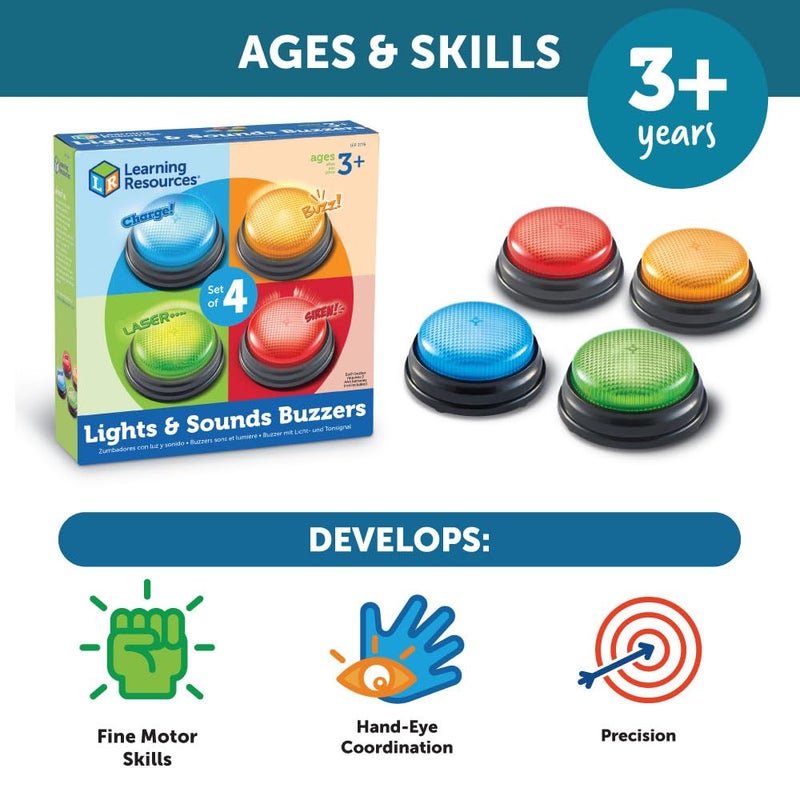 Learning Resources Lights and Sounds Buzzers,Set of 4, Ages 3+, Game Show and Classroom Buzzers, Family Game Night, Game Show Buzzers, Classroom Accessories - Image 5