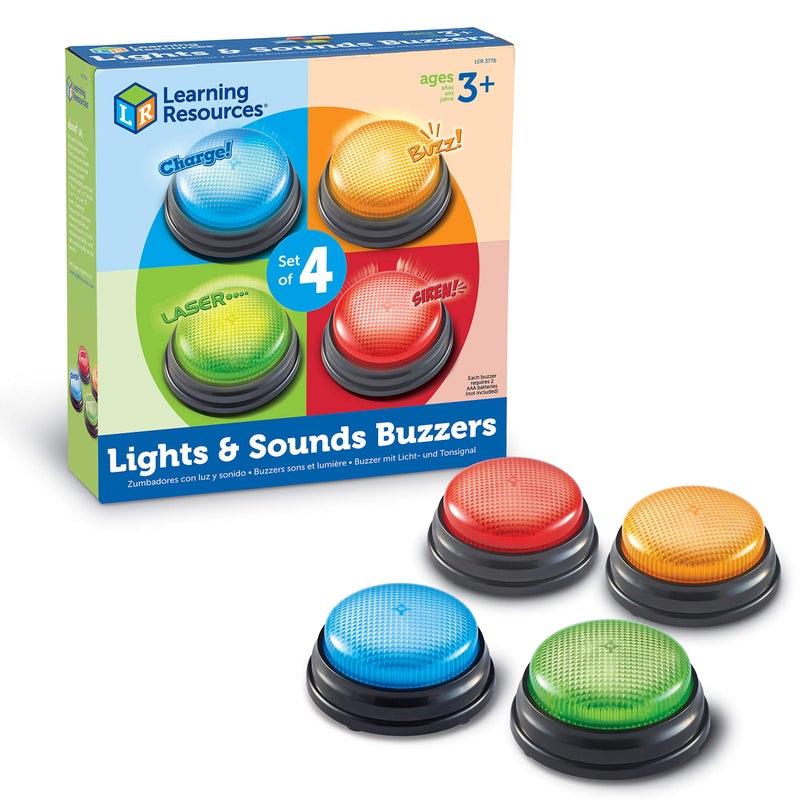 Learning Resources Lights and Sounds Buzzers,Set of 4, Ages 3+, Game Show and Classroom Buzzers, Family Game Night, Game Show Buzzers, Classroom Accessories - Image 1