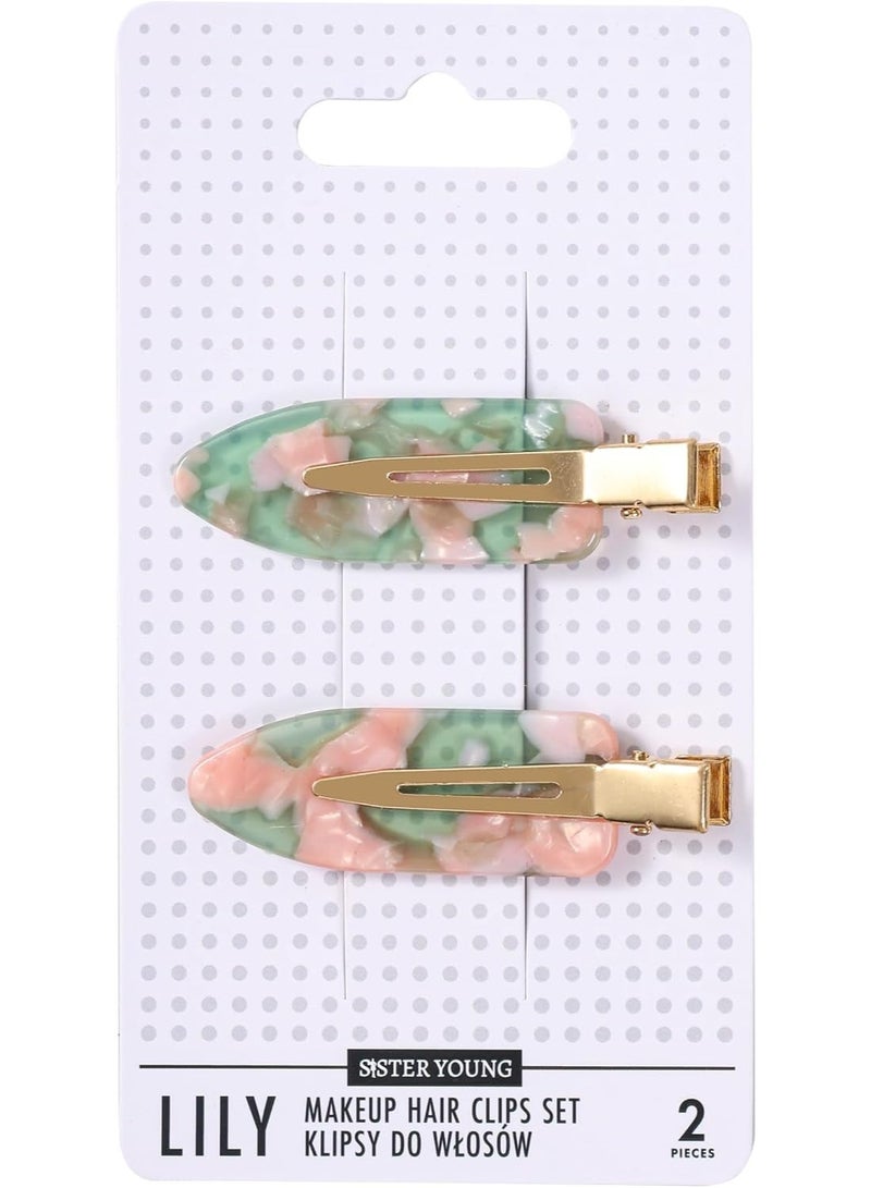 Sister Young LILY Hair Clips for Makeup & Hair Styling, Crimp-Free No Crease Hair Clips, 2 Pieces (Pink Coffee) - Image 1