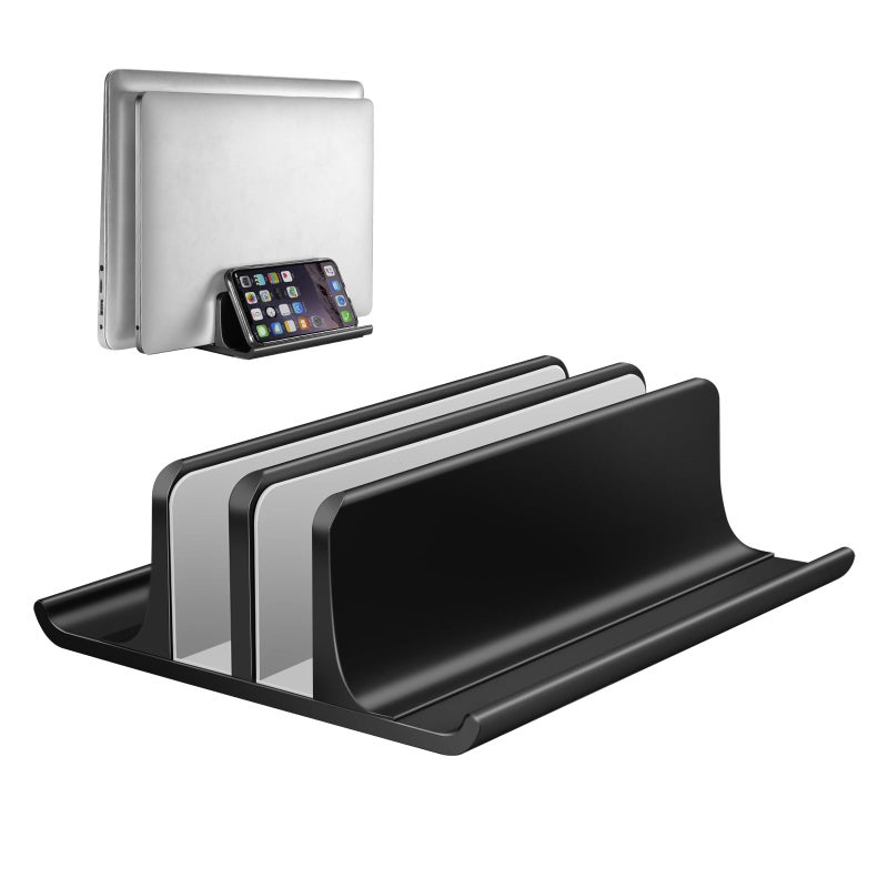Vaydeer Double Adjustable Vertical Laptop Stand Newly Designed 2 Slots Aluminum Desktop Dual Holder for All MacBookChromebookSurfaceDelliPad Up to 173 Inches Black - Image 2