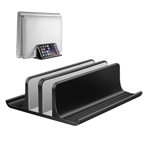 Vaydeer Double Adjustable Vertical Laptop Stand Newly Designed 2 Slots Aluminum Desktop Dual Holder for All MacBookChromebookSurfaceDelliPad Up to 173 Inches Black - Image 1