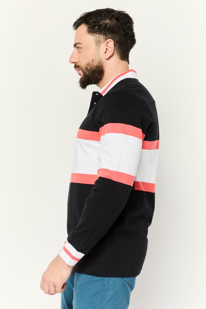 Prince Men Regular Fit Colorblock Long Sleeves Polo Shirt, Black - Image 3