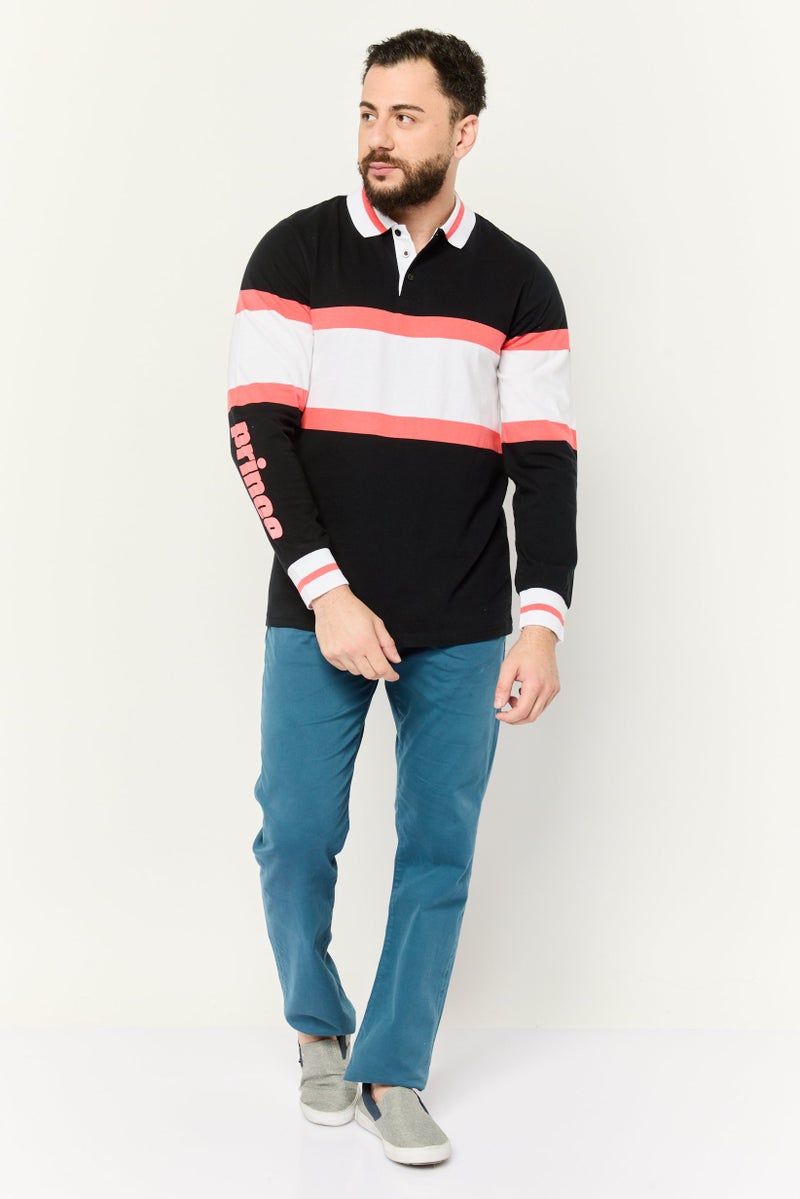 Prince Men Regular Fit Colorblock Long Sleeves Polo Shirt, Black - Image 2