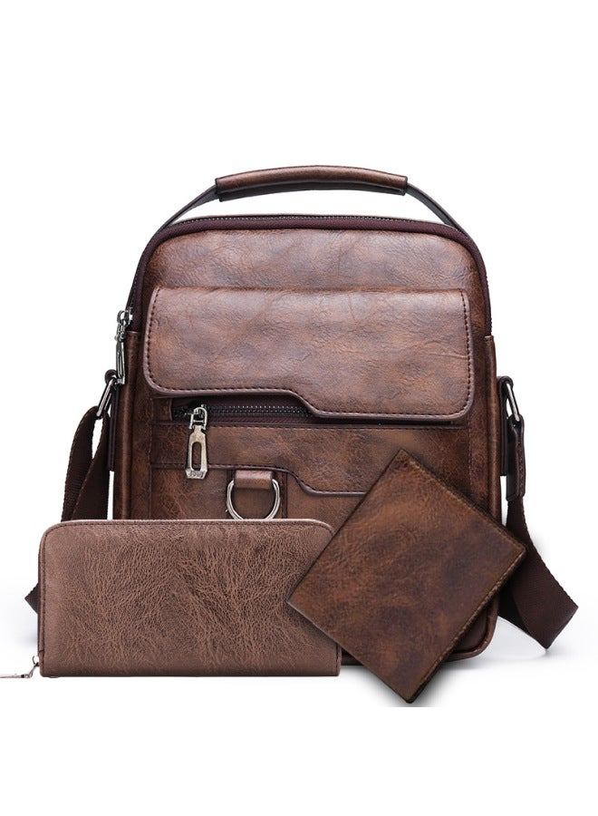 Generic Shoulder Bag Men's Casual Messenger Bag Men's Document Small Backpack Korean Business Shoulder Bag Vertical-Color:1106 No Standard + Short Wallet + Handbag  - Image 1