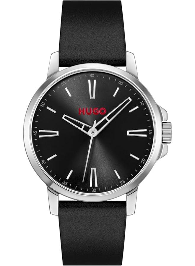HUGO Quartz Movement analog Watch Leather Strap - Image 1