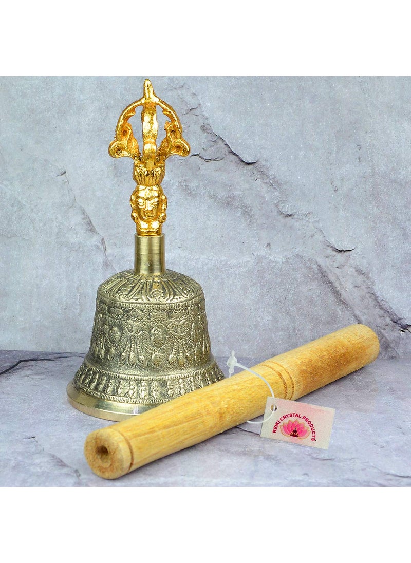 Reiki Crystal Products Reiki Crystal Products VastuFeng Shui Spiritual Brass Tibetan Singing OM BellBuddhist Meditation Bell with Wooden Stick 139 cm 55 Inch  - Image 1