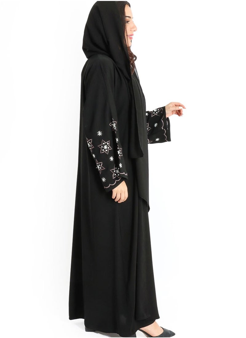 اكسا - عباية تطريز يدوي نجوم AIK8051 اسود - Image 1