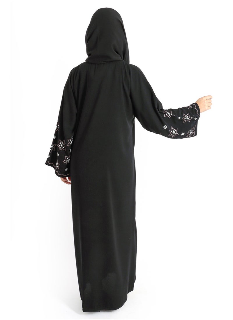 اكسا - عباية تطريز يدوي نجوم AIK8051 اسود - Image 1